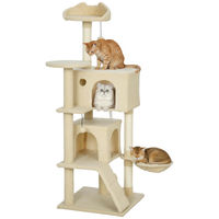 Produktbild von RPSTrading Kratzbaum mit Plüsch-Hängematte Beige 48 x 48 x 140 cm für Katzen