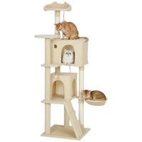 Produktbild von RPSTrading Kratzbaum mit Plüsch-Hängematte für Katzen in Beige 48 x 48 x 160 cm