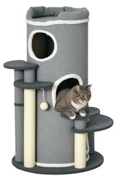 RPSTrading Kratztonne für Katzen mit 2 Höhlen, 4 Liegeflächen und 4 Kratzpfosten Grau Weiß 57x57x99cm – Bild 1 von 1