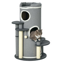Produktbild von RPSTrading Kratztonne für Katzen mit 2 Höhlen, 4 Liegeflächen und 4 Kratzpfosten Grau Weiß 57x57x99cm