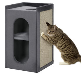 RPSTrading Kratztonne für Katzen mit 2 Katzenhöhlen, Liegefläche und Sisal-Kratzmatte in Grau – Bild 1 von 1