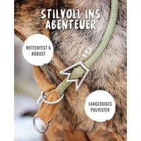Produktbild von Rudelkönig Erziehungshalsband Emma für Riesenrassen aus Leder und Nylon in Grün oder Beige wasserabweisend XL 60 cm