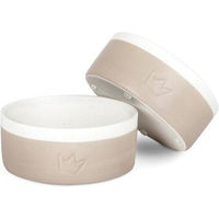 Produktbild von Rudelkönig Keramik Futternapf für Hunde 2er Set 900ml rutschfest handgefertigt in Beige und Weiß - 2 x 0,9 l