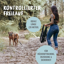 Rudelkönig Schleppleine aus Nylon in Schwarz mit Handschlaufe 20m wasserabweisend - 20 m – Bild 1 von 6