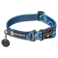 Produktbild von Ruffwear Crag Hundehalsband Midnight Wave Blau Größe M aus Polyester mit Aluminium-V-Ring