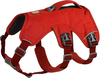 Produktbild von Ruffwear Web Master Sicherheitsgeschirr für Hunde mit Griff in Rot Größe S