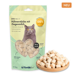 RumbleBox Gefriergetrocknete Hähnchenstücke mit laktosefreier Ziegenmilch Katzensnack ohne Getreide und Zucker 50g – Bild 1 von 1