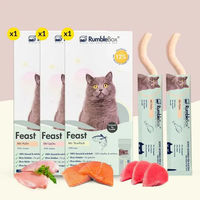 Produktbild von RumbleBox Schleckies Katzen Leckerlis Paste Huhn Lachs Thunfisch getreidefrei zuckerfrei 3x75g