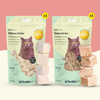 Produktbild von RumbleBox Snackfreunde Sparbox Gefriergetrocknete Hundeleckerlis Huhn und Ente für alle Altersstufen 2x50g