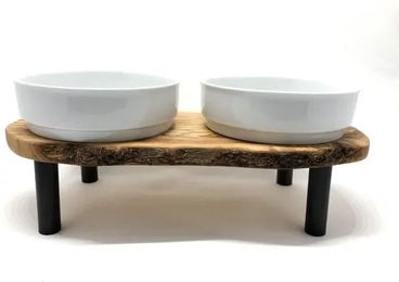Rusty Plus Futterstation aus Olivenholz mit Porzellannäpfen 19 cm Erhöhter Napf für Futter und Wasser – Bild 1 von 1