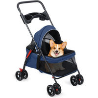 Produktbild von Rutaqian Hundebuggy Kinderwagen für Hunde und Katzen mit 4 Rädern und Getränkehalter, zusammenklappbar, Blau