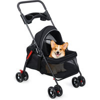 Produktbild von Rutaqian Hundebuggy und Katzenbuggy für kleine bis mittelgroße Hunde und Katzen mit 4 Rädern und Getränkehalter, zusammenklappbarer Haustierkinderwagen in Schwarz