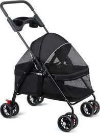 Rutaqian Hundebuggy und Katzenbuggy für Mittel- und Kleinhunde mit Becherhalter, faltbar und atmungsaktiv, Schwarz – Bild 1 von 4