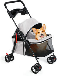 Rutaqian Hundebuggy und Katzenbuggy klappbar aus Oxford-Gewebe grau für kleine Hunde und Katzen bis 10kg – Bild 1 von 5