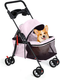 Rutaqian Hundebuggy und Katzenbuggy klappbar für kleine Hunde und Katzen bis 10kg in Rosa – Bild 1 von 5