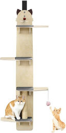 Rutaqian Kratzbaum Türhänger für Katzen, vierstöckiger vertikaler Kratzbaum aus Holz mit Kletterkissen und Spielball, Beige, 172x22cm – Bild 1 von 2