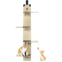 Produktbild von Rutaqian Kratzbaum Türhänger für Katzen, vierstöckiger vertikaler Kratzbaum aus Holz mit Kletterkissen und Spielball, Beige, 172x22cm