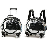 Produktbild von Rutaqian Tiertransporttasche für Katzen und kleine Hunde, transparente Katzentransportbox aus Kunststoff mit Teleskopgriff und Belüftung, 43x30x40 cm
