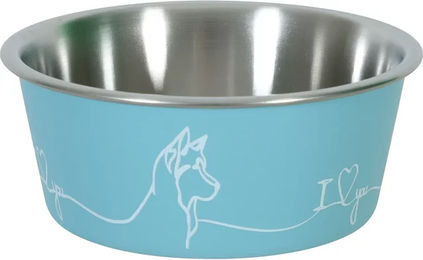 Rutschfester Edelstahl Futternapf für Hunde Zolux Love Dog in Blau oder Türkis – Bild 1 von 1
