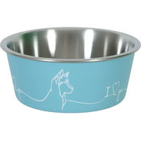 Produktbild von Rutschfester Edelstahl Futternapf für Hunde Zolux Love Dog in Blau oder Türkis
