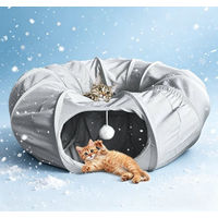 Produktbild von Rywell 2-in-1 Katzentunnel und Katzenhöhle mit Kühlmatte und Spielball in Grau aus Polyester