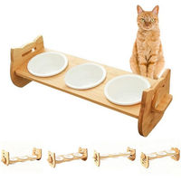 Produktbild von Rywell Erhöhter Futternapf für Hunde und Katzen aus Keramik mit 3 Näpfen à 213ml Ergonomische Futterstation für kleine Tiere
