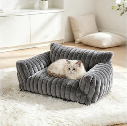 Rywell Tierbett für Katzen und Hunde aus Kaninchenfellimitat in Grau 61x46x25 cm – Bild 1 von 1