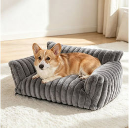 Rywell Tierbett für Katzen und Hunde aus Kaninchenfellimitat in Grau, waschbar, 76x51x25 cm – Bild 1 von 1