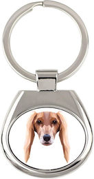 Produktbild von Saluki Geometrischer Schlüsselanhänger mit Foto und Schriftzug Art-Dog weiß