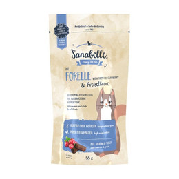 Produktbild von Sanabelle Katzen Snack Mini Fleischsticks Adult mit Forelle & Preiselbeere 20 x 55 g