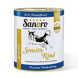 Produktbild von Sanoro Sensitiv Rind Premium Hundefutter purinreduziert proteinreduziert - 6 x 800 g