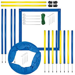 Produktbild von Schecker Dog Agility Set groß für Hunde mit Startfeld, Slalomstangen, Hürden, Tunnel und Tasche
