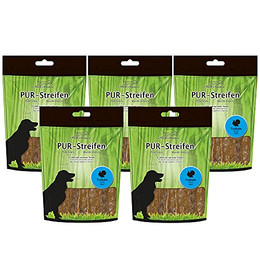 Produktbild von Schecker Hundeleckerli PUR Streifen Truthahn - 5 x 100 g