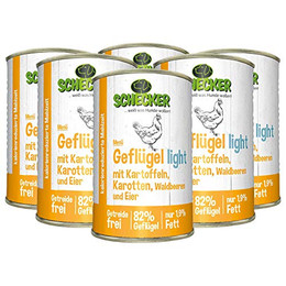 Produktbild von Schecker Hundemenü Geflügel Light mit Kartoffeln, Karotten, Waldbeeren & Ei - 6 x 410 g