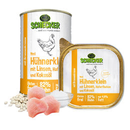 Produktbild von Schecker Hundemenü Hühnerklein mit Linsen, Haferflocken und Kokosöl - 3 x 200 g