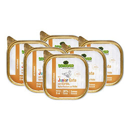 Produktbild von Schecker Hundemenü Junior Ente mit Kürbis, Haferflocken und Vollei - 6 x 200 g