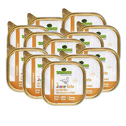 Produktbild von Schecker Hundemenü Junior Ente mit Kürbis, Haferflocken und Vollei - 12 x 200 g