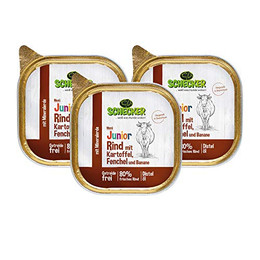 Produktbild von Schecker Hundemenü Junior Rind mit Kartoffel, Fenchel und Banane - 3 x 200 g