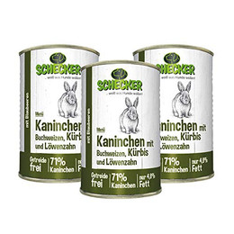 Produktbild von Schecker Hundemenü Kaninchen mit Buchweizen, Kürbis und Löwenzahn - 3 x 410 g