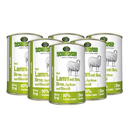 Produktbild von Schecker Hundemenü Lamm mit Reis, Birne, Aprikose und Olivenöl - 6 x 410 g