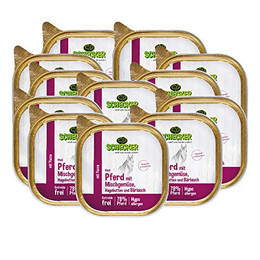 Produktbild von Schecker Hundemenü Pferd mit Mischgemüse, Hagebutten und Bärlauch - 12 x 200 g