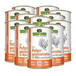 Produktbild von Schecker Hundemenü Putengeschnetzeltes mit Mais und Hüttenkäse - 12 x 410 g