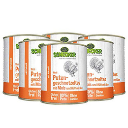 Produktbild von Schecker Hundemenü Putengeschnetzeltes mit Mais und Hüttenkäse - 6 x 820 g