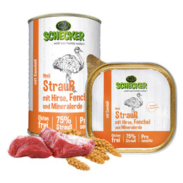 Produktbild von Schecker Hundemenü Strauß mit Hirse, Fenchel und Mineralerde - 12 x 410 g