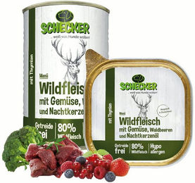 Schecker Hundemenü Wildfleisch mit Gemüse, Waldbeeren und Nachtkerzenöl - 200 g – Bild 1 von 4