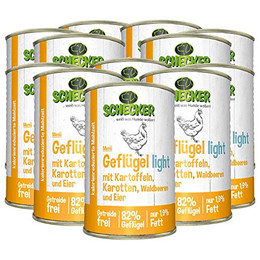 Produktbild von Schecker Nassfutter Hundemenü Geflügel Light mit Kartoffeln, Karotten, Waldbeeren & Ei - 12 x 410 g