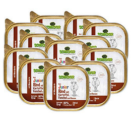 Produktbild von Schecker Nassfutter Hundemenü Junior Rind mit Kartoffel, Fenchel und Banane - 12 x 200 g