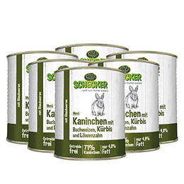 Produktbild von Schecker Nassfutter Hundemenü mit 71% Kaninchen Buchweizen Kürbis - 6 x 820 g
