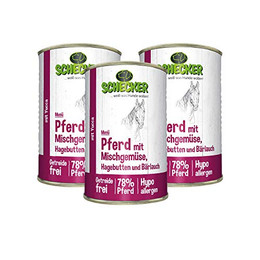 Produktbild von Schecker Nassfutter Hundemenü Pferd mit Mischgemüse - 3 x 410 g