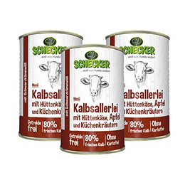 Produktbild von Schecker Nassfutter Hundemenü vom Kalb mit Hüttenkäse, Apfel und Kräutern - 3 x 410 g